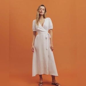 Reformation Weiss V Neck‎ Linen Wrap Dress